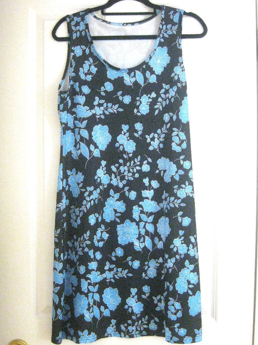 A-Line Sleeveless Dress   Blue Black Floral  Size M -  New